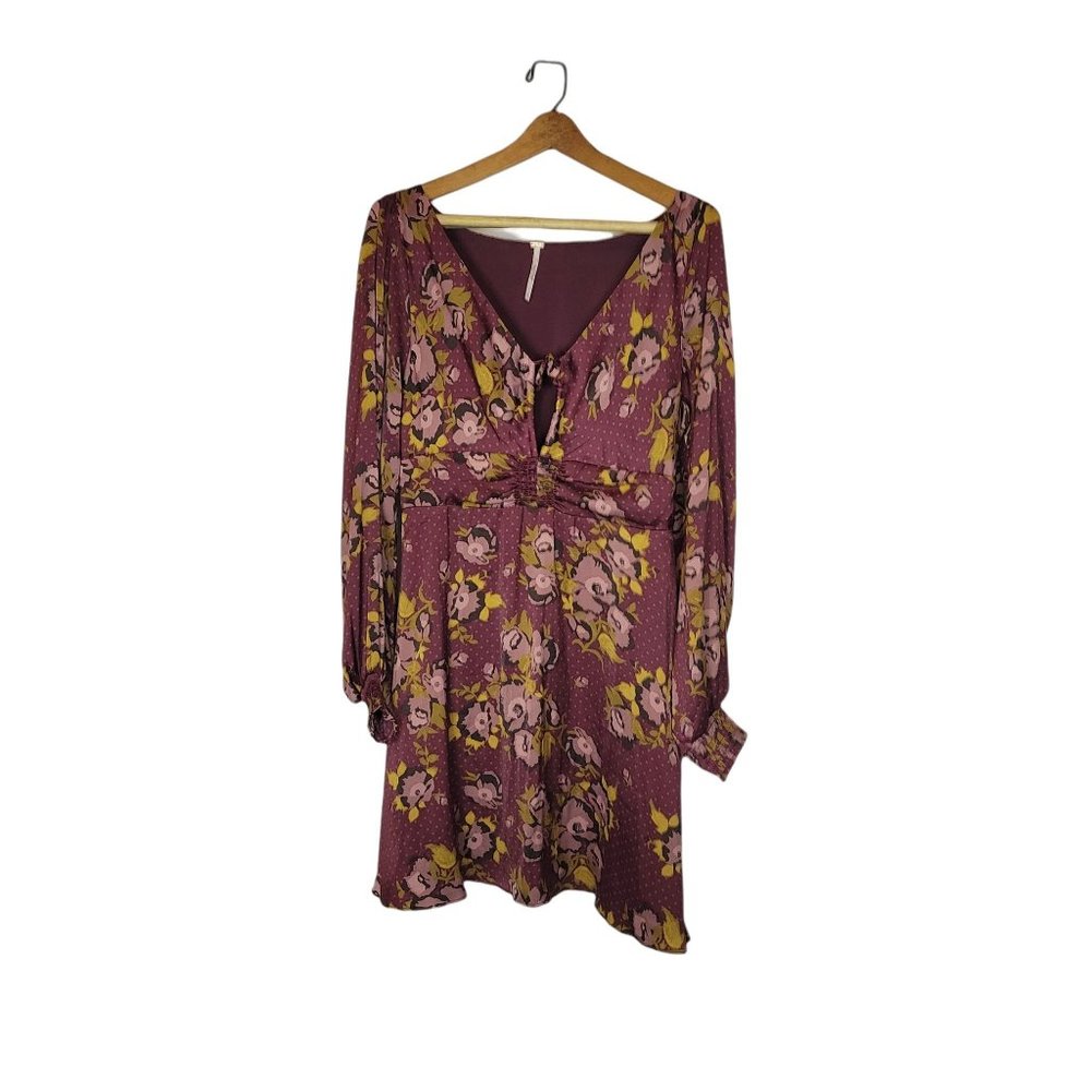 Free People Morning Light Poppy and Spot Dress Long Sleeve Purple Size 8
